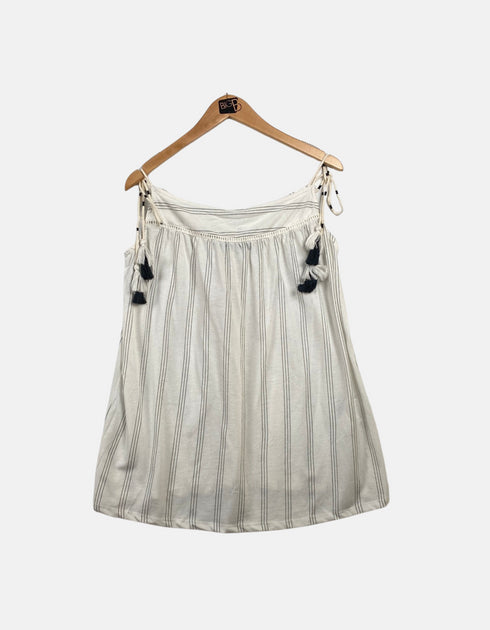 Boho Striped Off-Shoulder Dress with Tassel Details